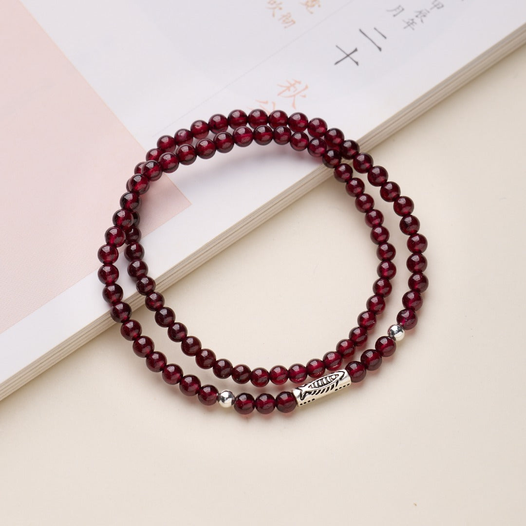 Bracelet en Argent Enveloppant Abondance Grenat Rouge