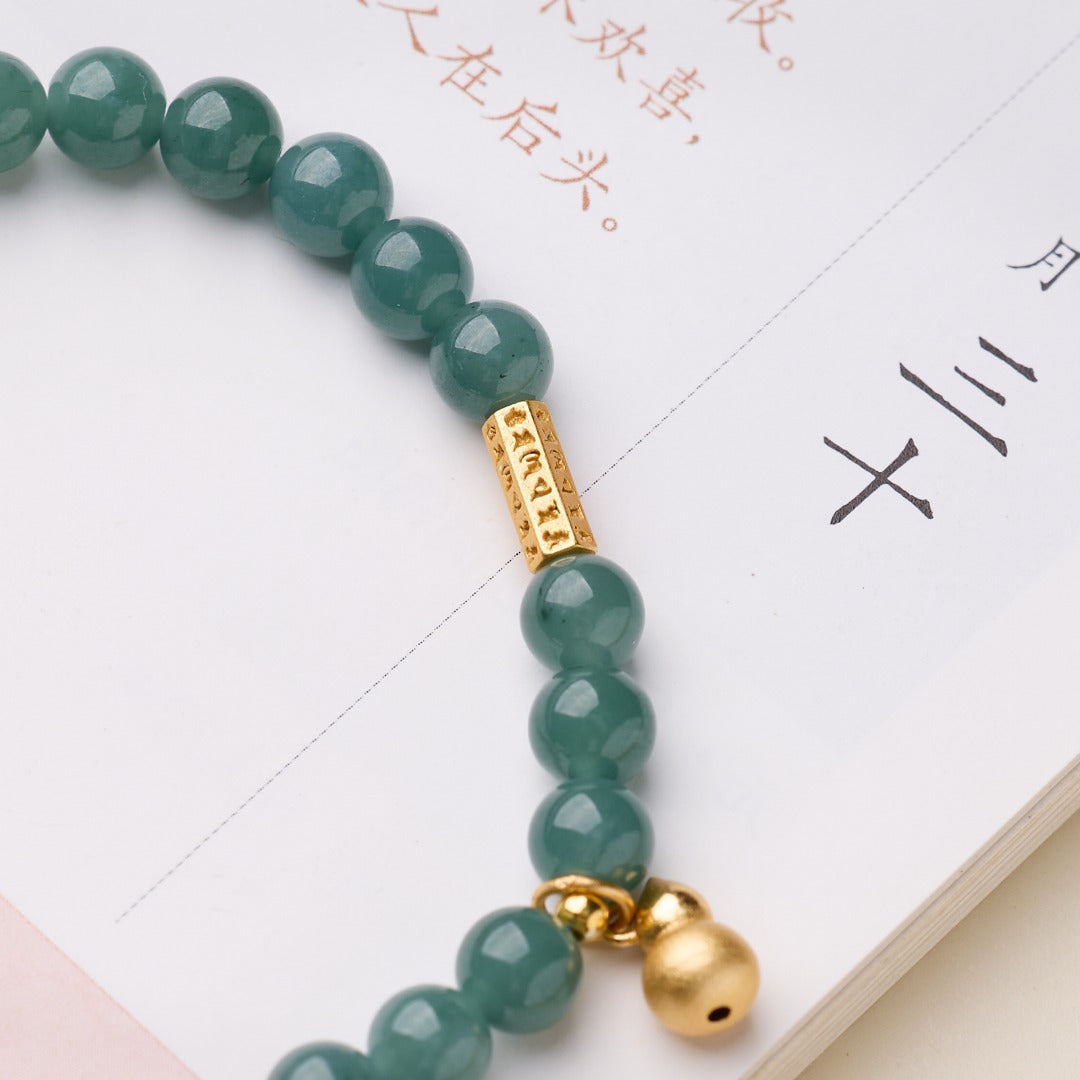 Jade & Quartz Gourd Wealth Mantra Bracelet