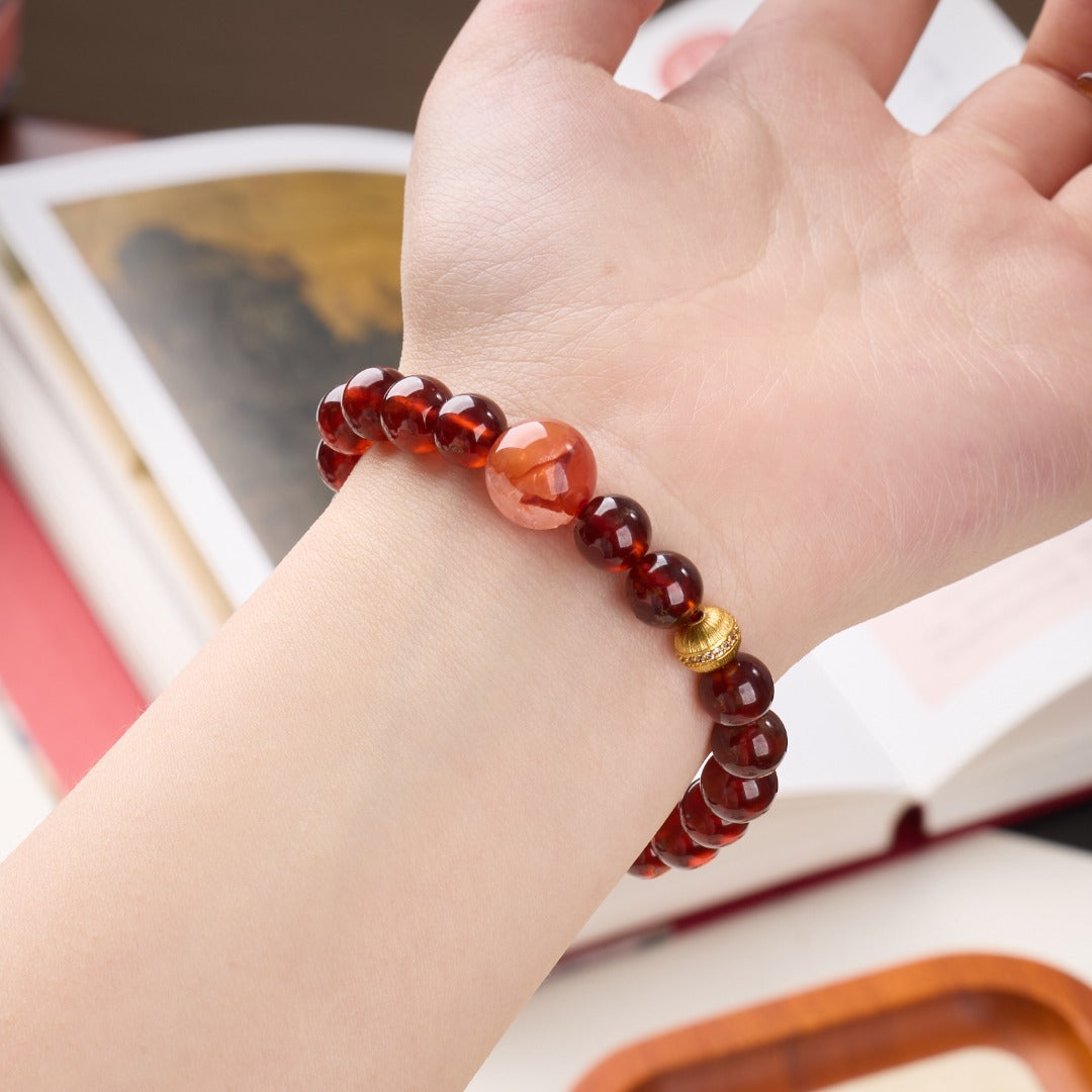 Wine Red Garnet & Hematoid Quartz Wealth Bracelet