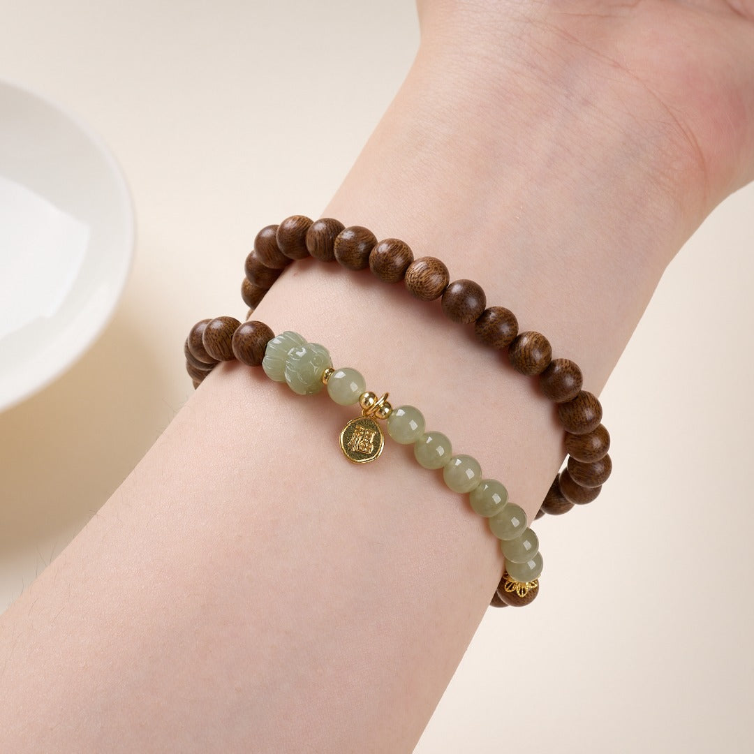 Sandalwood & Hetian Jade Fortune Bracelet