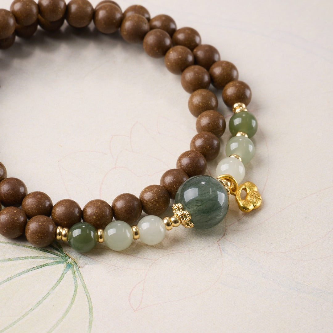 Green Rutilated Quartz Sandalwood Ruyi Bracelet