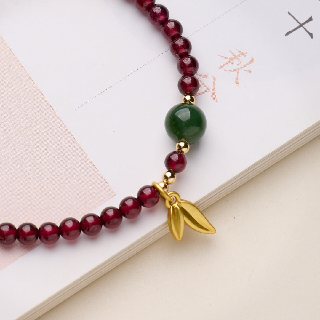 Golden Branch Jade Leaf Garnet Bracelet