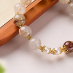 Bracelet Porte-Bonheur en Quartz Rutilé Cuivré & Perle