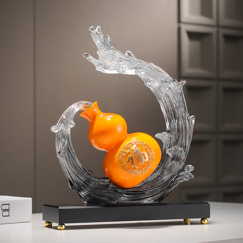 Wudaizhi Gourde Chinoise Fengshui Naturelle Séchée, Bouteille d'eau en Calabasse Creuse Fait Main, Ornements pour la Décoration de Table à la Maison et Cadeau