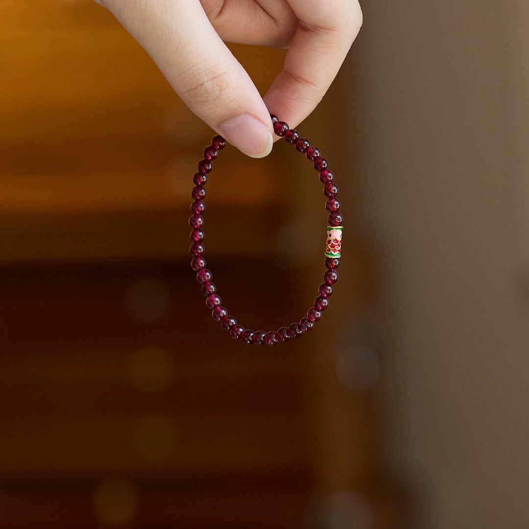 Wine Red Garnet Enamel Luck Bracelet