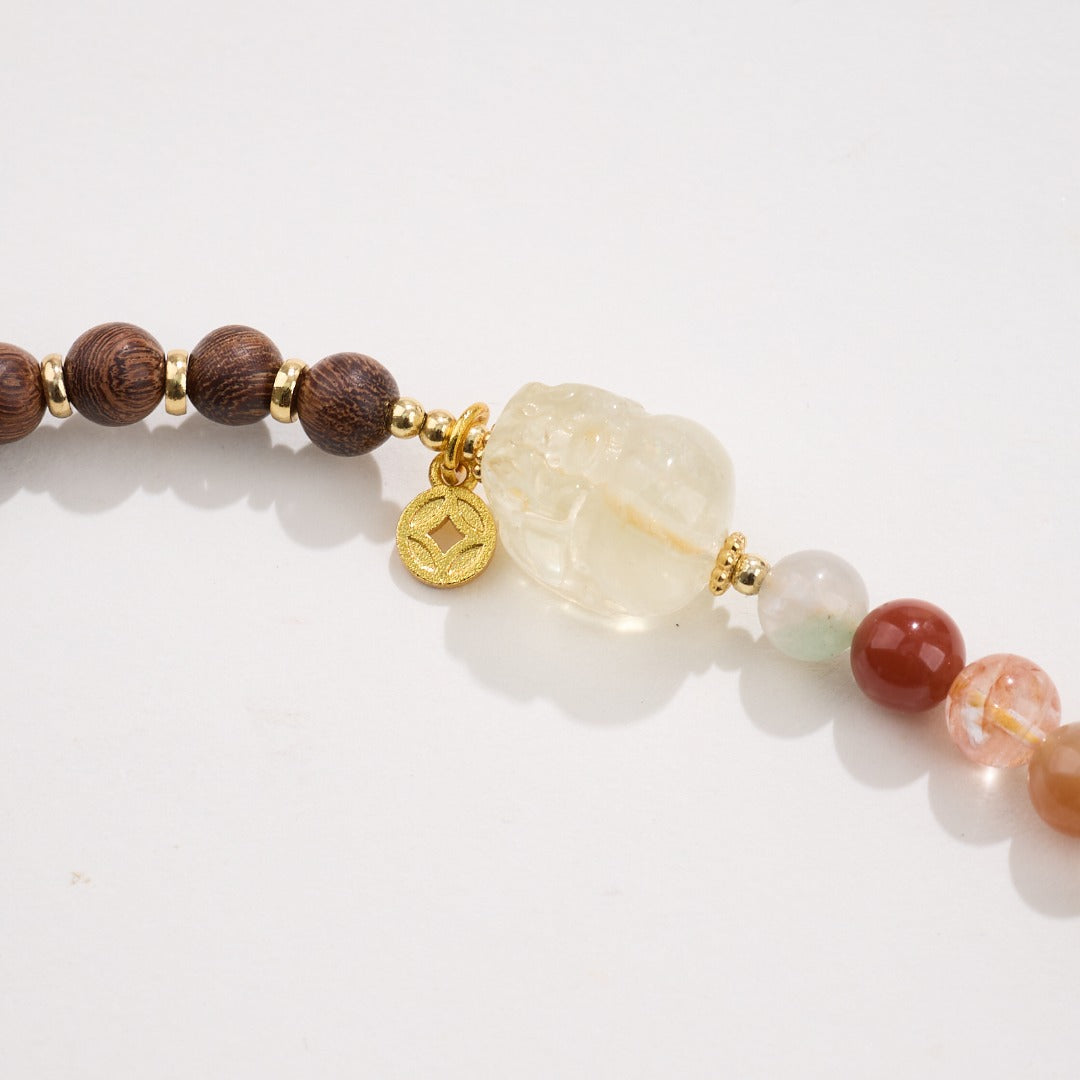 Bracelet de richesse Citrine Pixiu & Bois d'agar