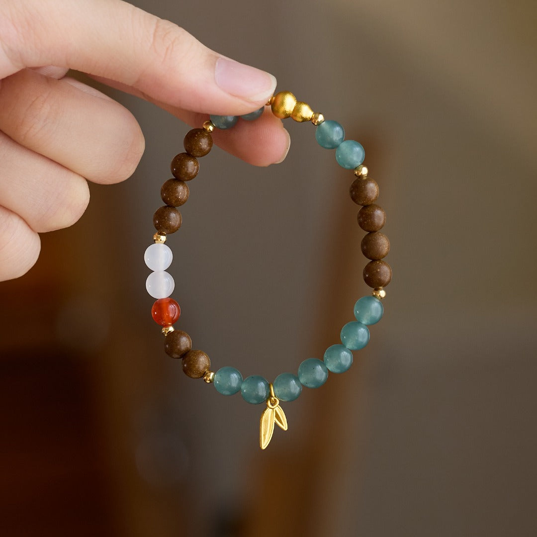 Bracelet parfumé multi-gemmes Gourd doré & feuille