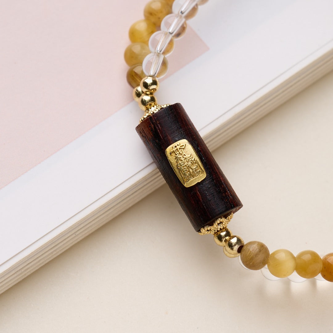 Gold Rutile & Wood Lu Lu Tong Wealth Bracelet