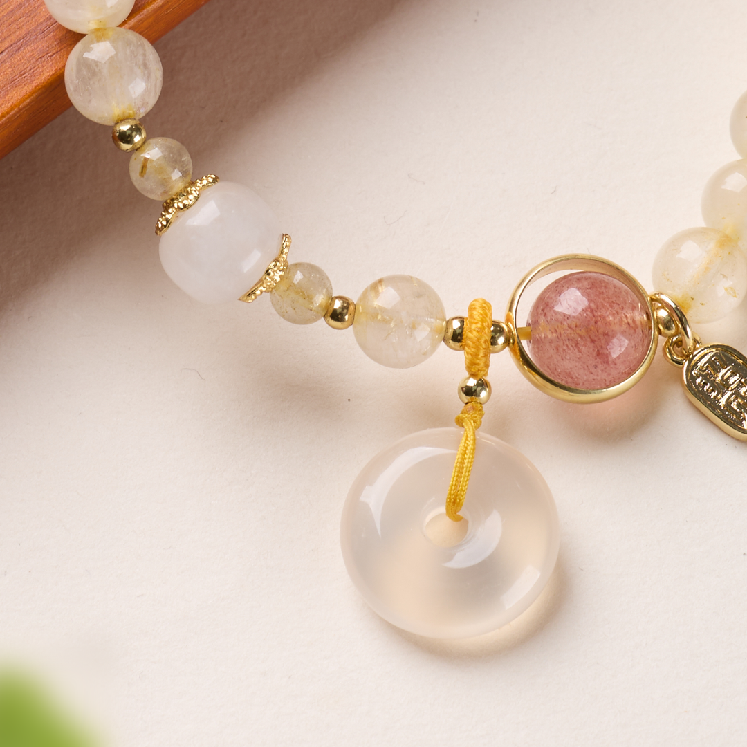 Golden Rutilated Strawberry Quartz Wealth Bracelet