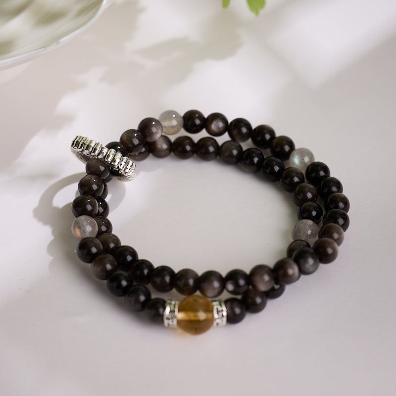 Silver Obsidian & Citrine Wealth Bracelet
