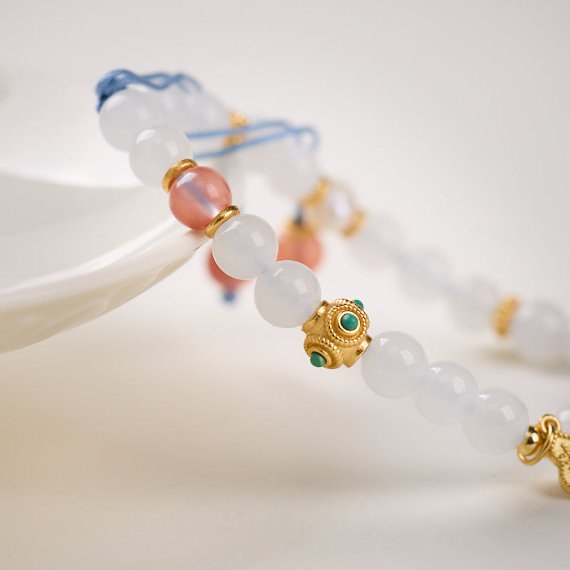 Weißer Achat Flaschenkürbis- & Sicherheitsverschluss-Armband