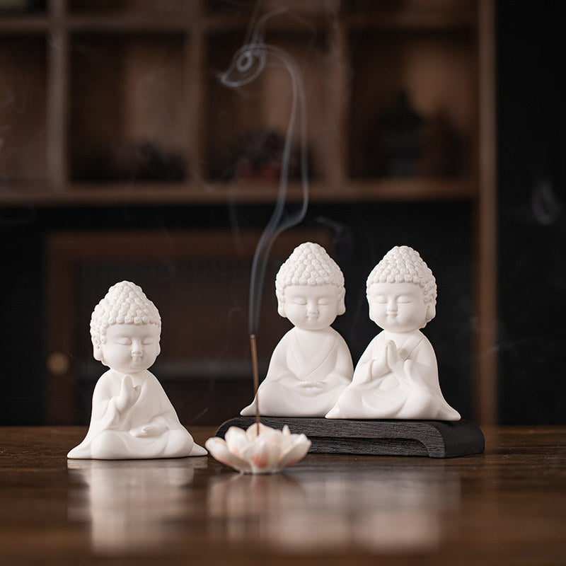 Zen Little Buddha White Porcelain Incense Set