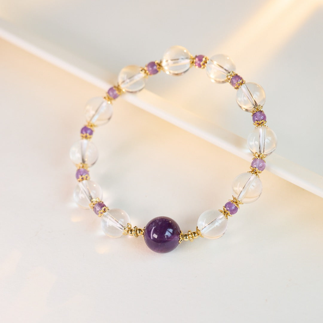 Bracelet Sagesse Violette en Améthyste et Quartz Clair