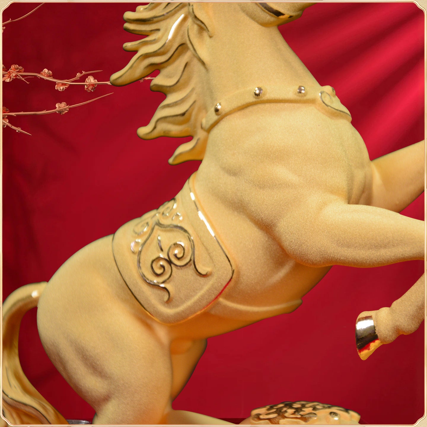 "Golden Victory" Velvet Sand Gold Horse Statue – 24K Gold Plated Feng Shui Wealth Cure (Ma Shang Fa Cai)