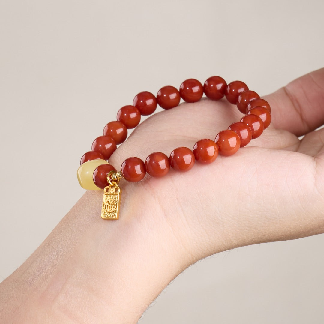 Bracelet Porte-bonheur en Agate Rouge du Sud & Ambre