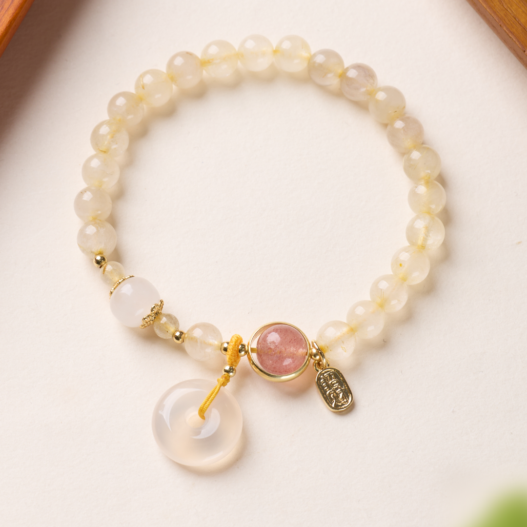 Golden Rutilated Strawberry Quartz Wealth Bracelet