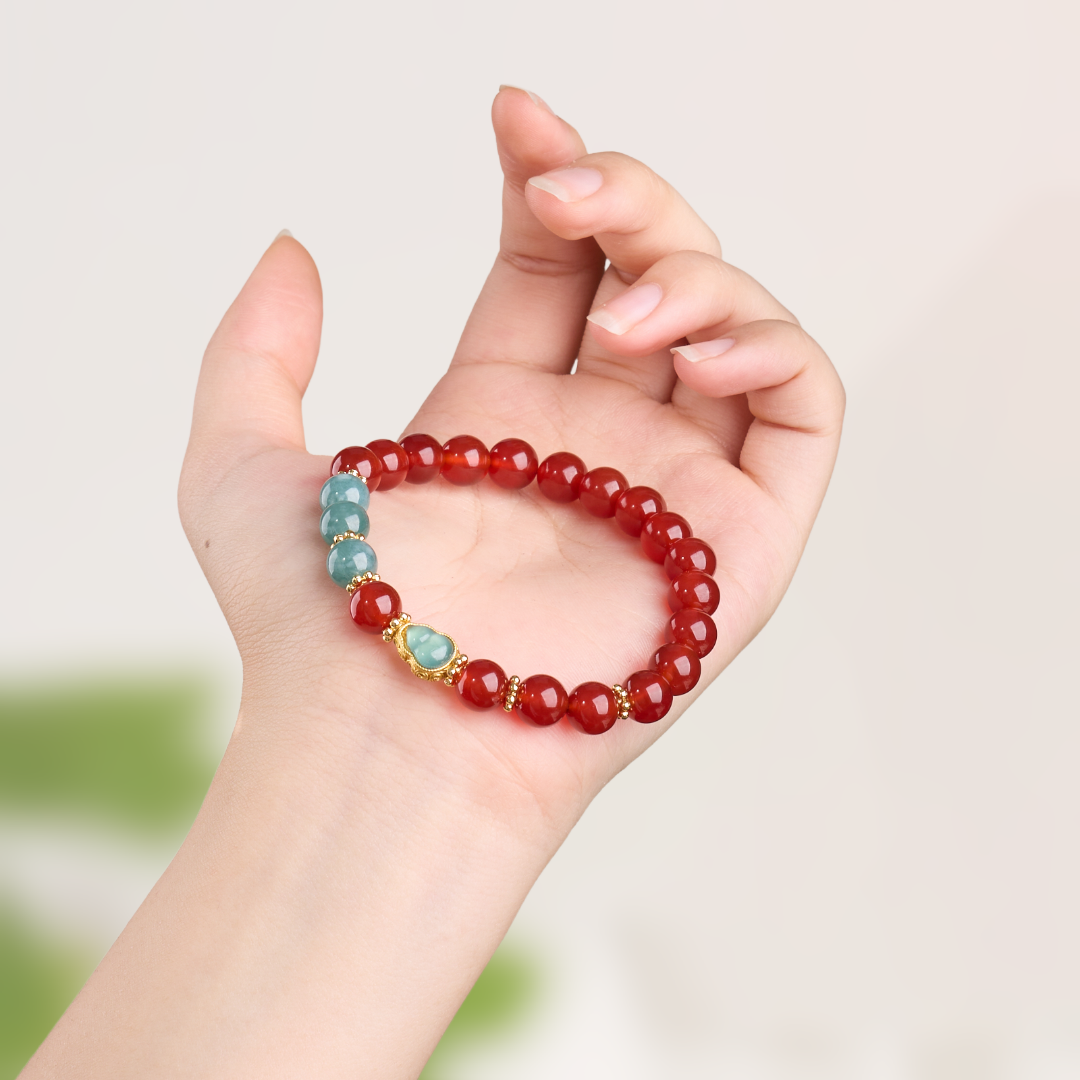 Pulsera de la Fortuna con Calabaza de Ágata Roja y Jade