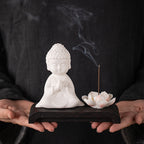 Zen Little Buddha White Porcelain Incense Set