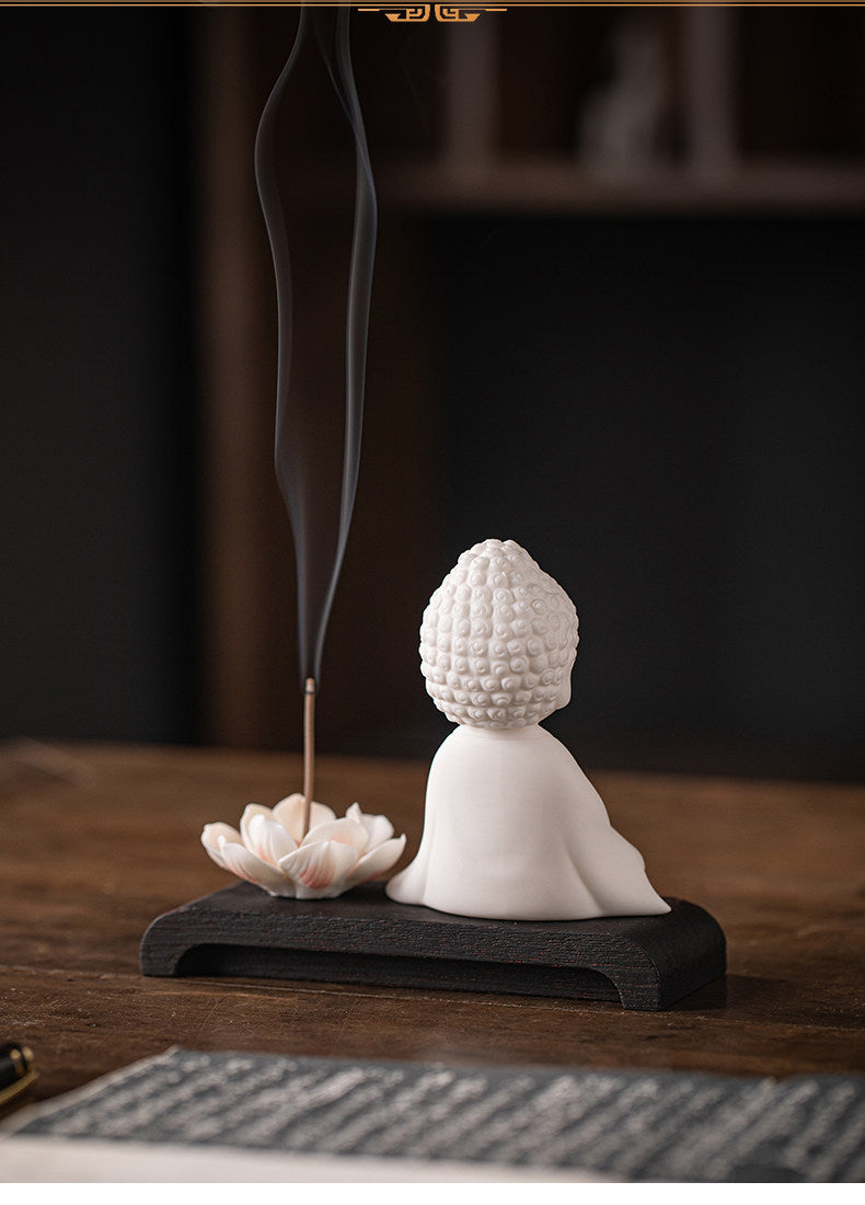 Zen Little Buddha White Porcelain Incense Set