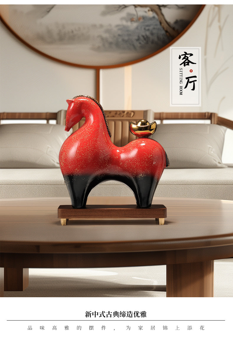 "Wealth Carrier" (Ma Shang You Qian) Modern Ceramic Horse – Earth Element Feng Shui Cure for Asset Accumulation & Stability