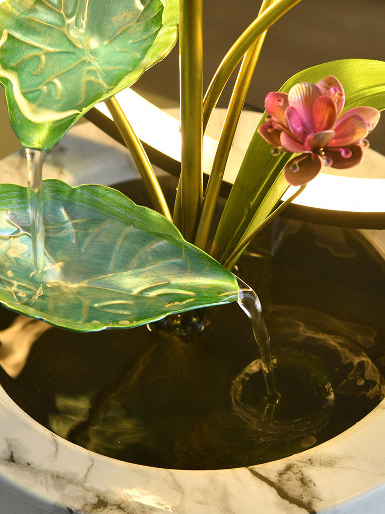 Fontaine en Cascade Zen Lotus avec Lumière Halo LED | Élément d'Eau Feng Shui Moderne pour Harmonie, Pureté & Prospérité