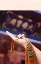 Feng Shui Brass Gourd & Five Emperor Coins Hanging Ornament | Openable Wu Lou with Boxwood Lotus & Bagua for Wealth & Protection