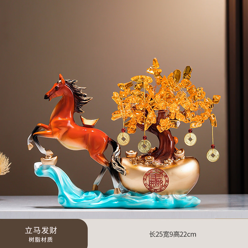 Endless Abundance (Money Tree Horse) Resin Statue – Water-Wood-Fire Cycle for Business Growth & Wealth