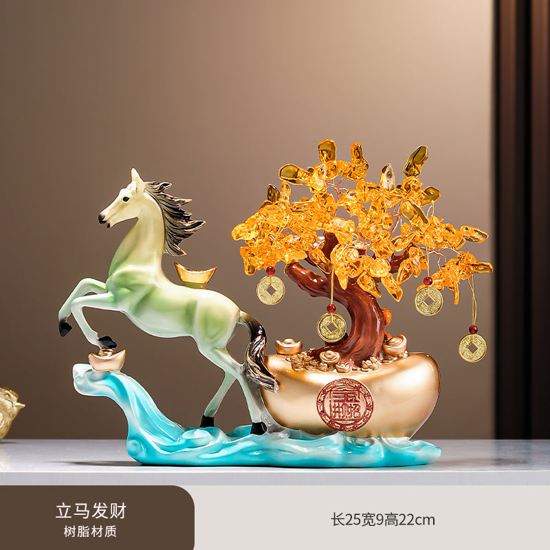 Endless Abundance (Money Tree Horse) Resin Statue – Water-Wood-Fire Cycle for Business Growth & Wealth
