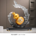 "Rising Fortune" (Shui Qi) Golden Gourd on Wave – Water-Metal Feng Shui Cure for Health & Wealth Flow