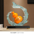 "Rising Fortune" (Shui Qi) Golden Gourd on Wave – Water-Metal Feng Shui Cure for Health & Wealth Flow