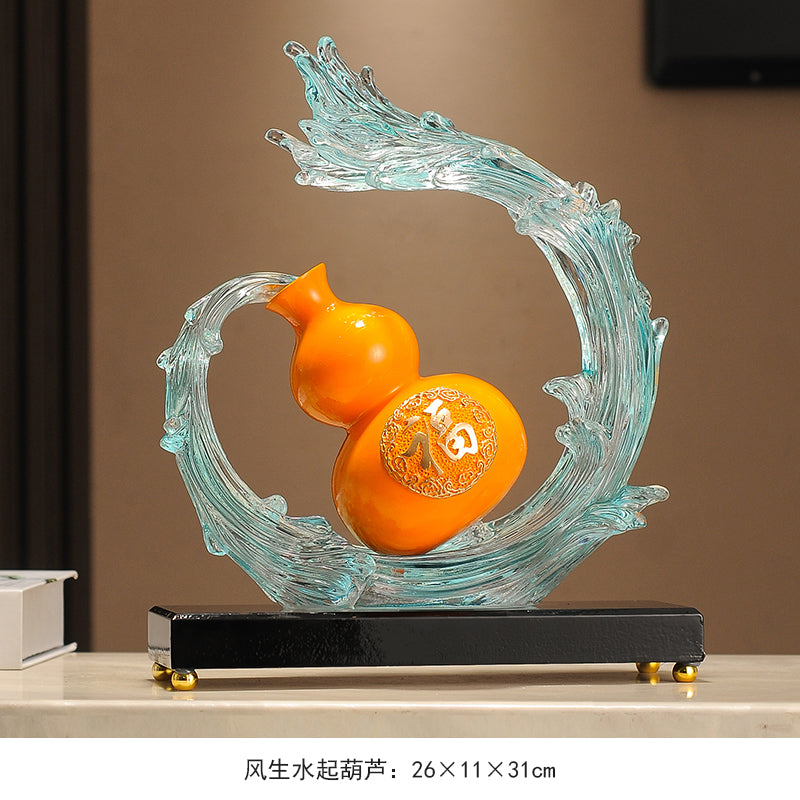 "Rising Fortune" (Shui Qi) Golden Gourd on Wave – Water-Metal Feng Shui Cure for Health & Wealth Flow