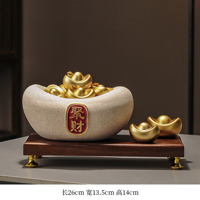 "Wealth from All Directions" (Ba Fang Lai Cai) Golden Money Bag Statue – Earth-Metal Feng Shui Cure for Asset Accumulation