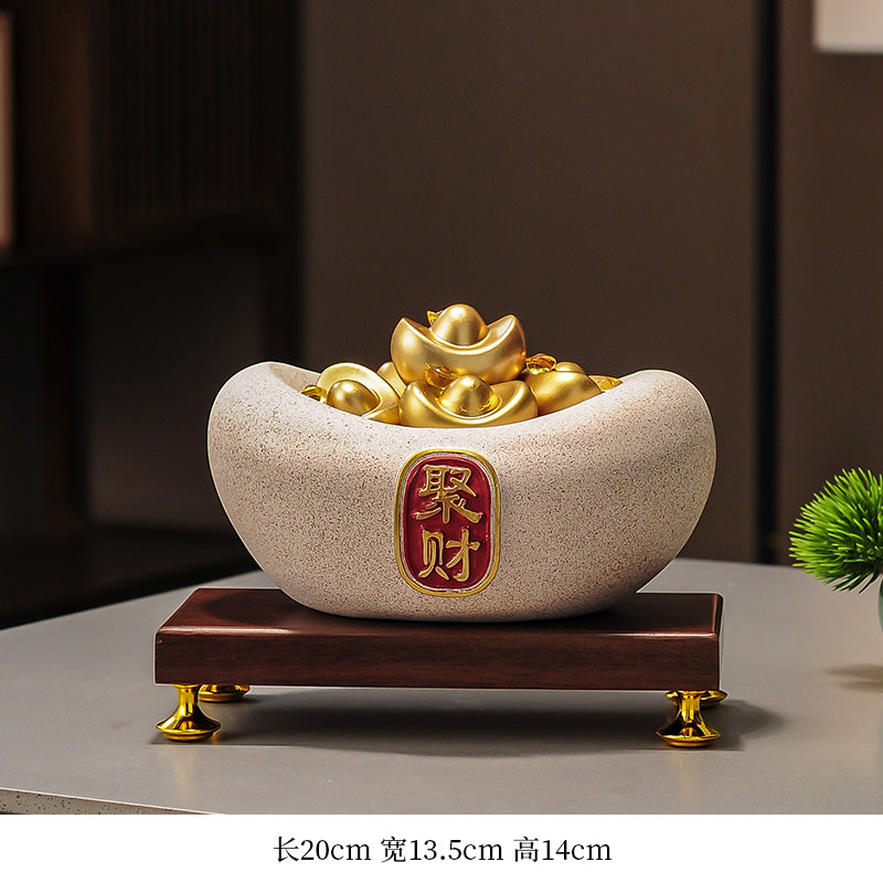 "Wealth from All Directions" (Ba Fang Lai Cai) Golden Money Bag Statue – Earth-Metal Feng Shui Cure for Asset Accumulation