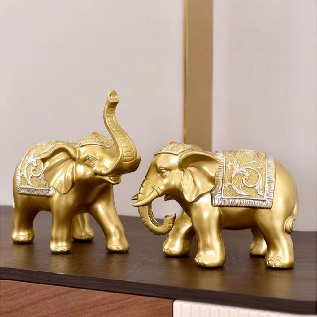 "Auspicious Duo" Resin Elephant Pair