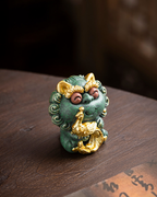 Ensemble Lion Feng Shui Jade Vert des Cinq Bénédictions