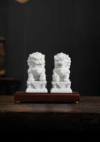 Imperial White Marble Guardian Lion Pair