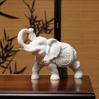 "Gather & Guard" White Marble Elephant Pair