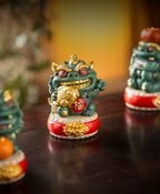 歡樂綠色砂岩招財獅擺件