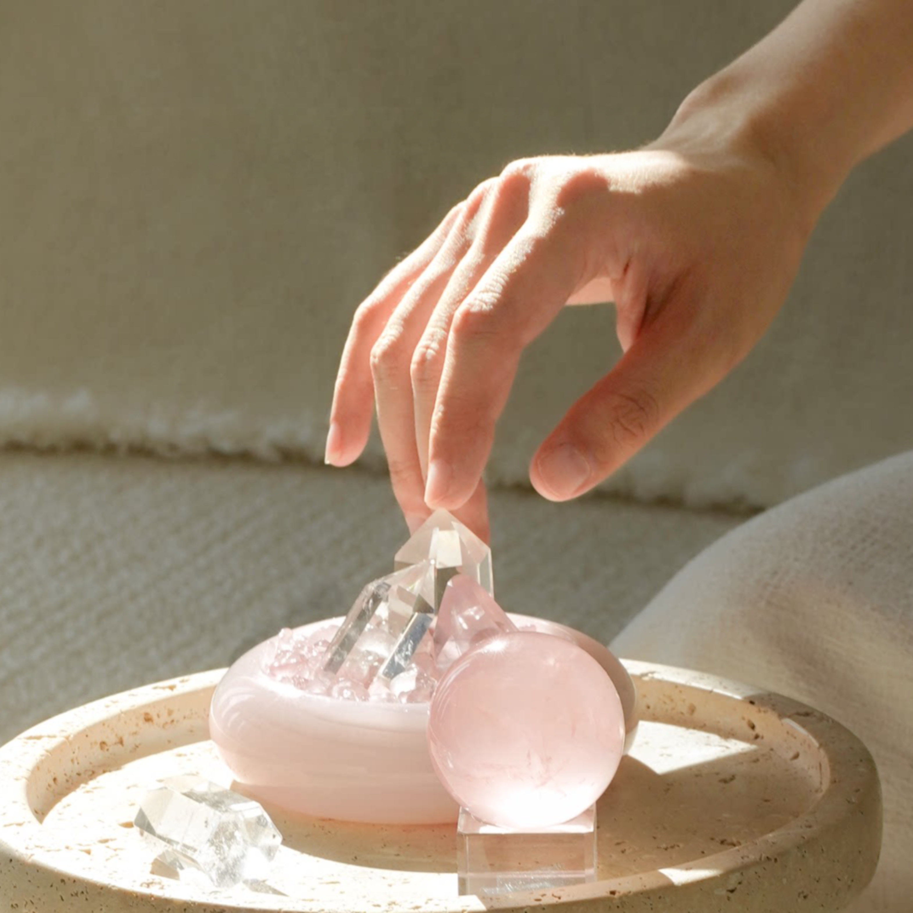 Pink Jade & Crystal Energy Basin