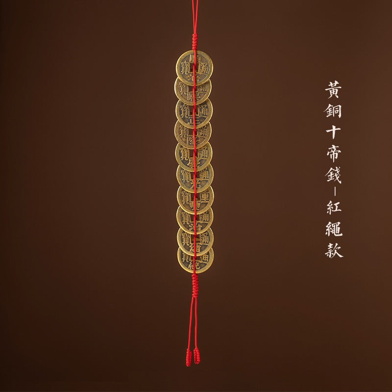 Feng Shui Brass Gourd & Five Emperor Coins Hanging Ornament | Openable Wu Lou with Boxwood Lotus & Bagua for Wealth & Protection