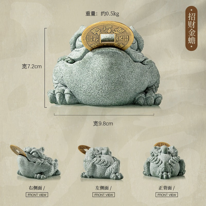 Feng Shui "Jin Chan" Money Toad | Green Sandstone Wealth Frog Tea Pet for Office & Home Protection