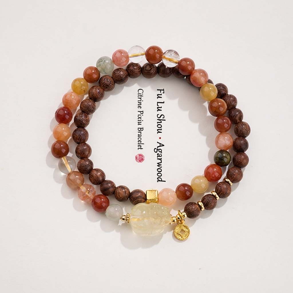 Bracelet de richesse Citrine Pixiu & Bois d'agar