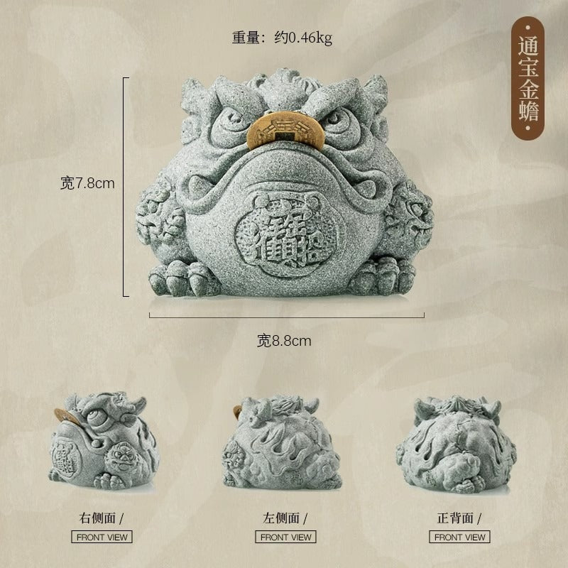 Feng Shui "Jin Chan" Money Toad | Green Sandstone Wealth Frog Tea Pet for Office & Home Protection