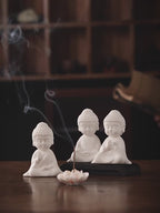 Zen Little Buddha White Porcelain Incense Set