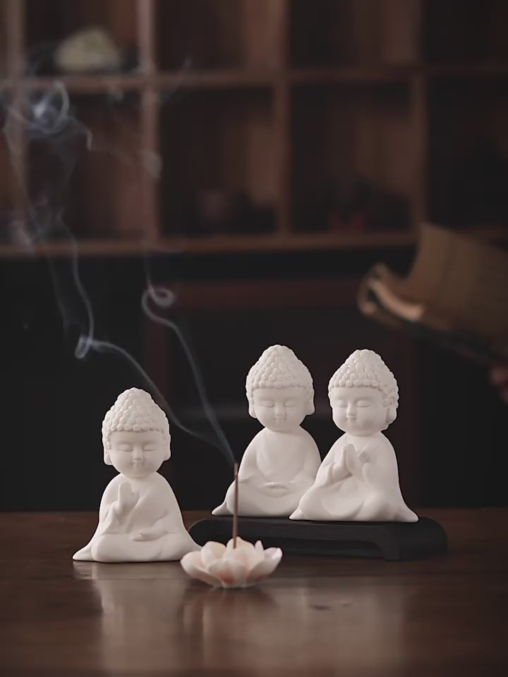 Zen Little Buddha White Porcelain Incense Set