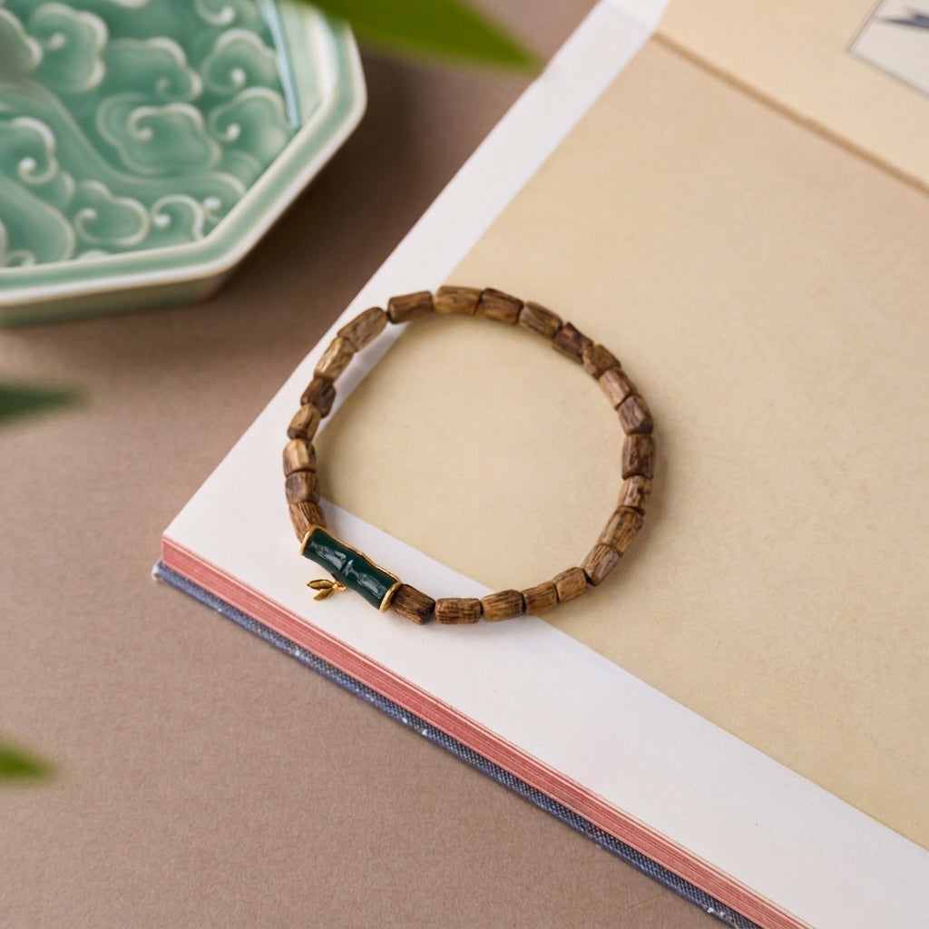 Agarwood & Silver Blue Bamboo Bracelet