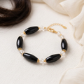 Silver Obsidian Petal Bead & Crystal Bracelet