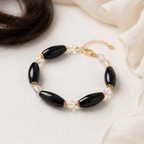 Silver Obsidian Petal Bead & Crystal Bracelet
