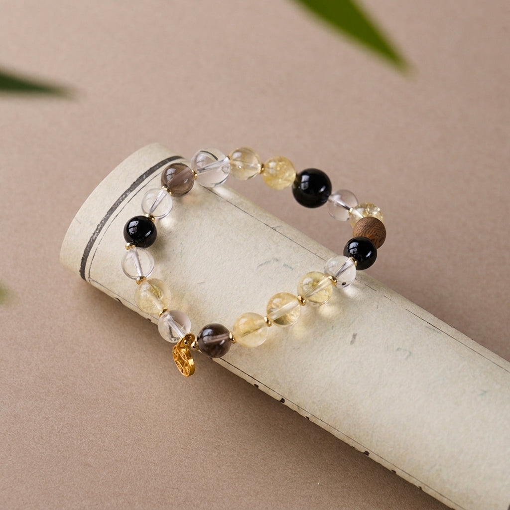 Citrine, White Crystal & Obsidian Wealth Bracelet
