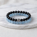 Black Obsidian & Blue Chalcedony Double-Wrap Bracelet